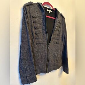 Mystree Gray Military-Style Zip-Up Knit Hoodie- Medium